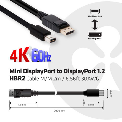 Club3D Mini DisplayPort HBR2 - DisplayPort 1.2a HBR2 - 2m kábel CAC-2163