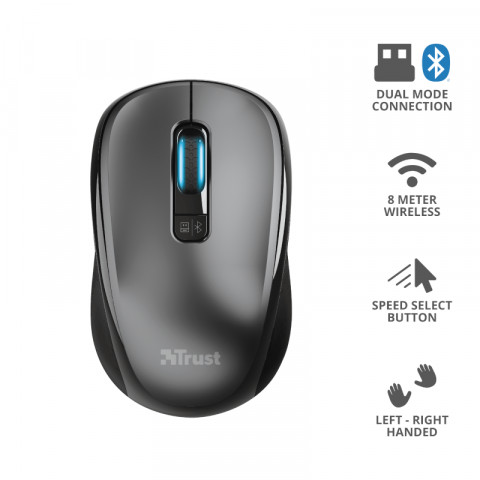 Trust Yvi Dual-Mode Wireless Mouse vezeték nélküli fekete egér