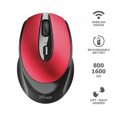 Trust Zaya Rechargeable Wireless Mouse - Piros