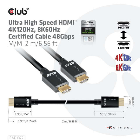 Club3D Premium Ultra High Speed HDMI 2.1 4K/8K kábel - 2m CAC-1372