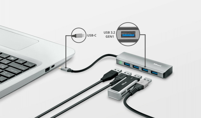 Trust USB-C 4 portos USB-A 3.2 Gen1 hub