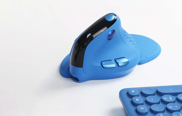 Delux M618XSD vezeték nélküli vertikális, ergonomikus egér Bluetooth + 2.4GHz RGB - Kék
