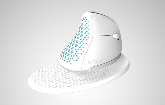 Delux M618XSD vezeték nélküli vertikális, ergonomikus egér Bluetooth + 2.4GHz RGB - Fehér