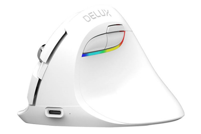 Delux M618Mini DB vezeték nélküli vertikális egér Bluetooth + 2.4GHz RGB - Fehér