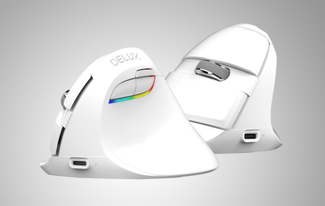 Delux M618Mini DB vezeték nélküli vertikális egér Bluetooth + 2.4GHz RGB - Fehér