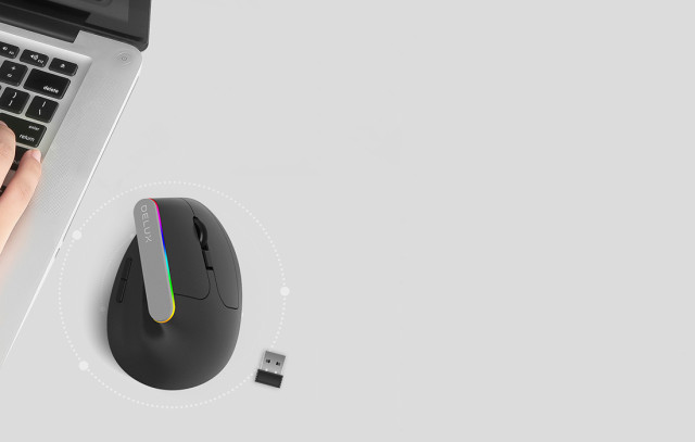 Delux M618DB vezeték nélküli vertikális egér Bluetooth + 2.4GHz RGB - Fekete