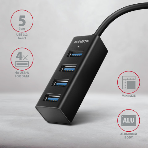 Axagon HUE-M1A 4 portos USB3.0 mini HUB - fekete