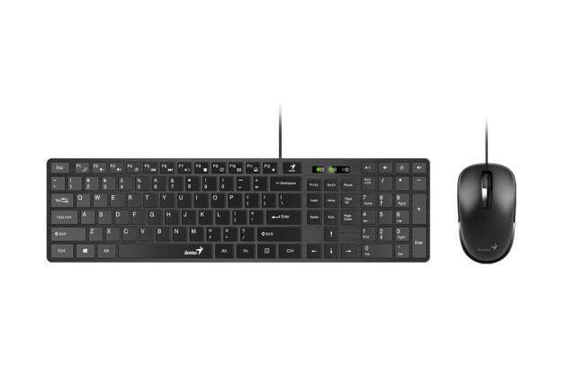 Genius Billentyűzet/Egér Kit - SlimStar C126 (Vezetékes, USB, vékony, optikai egér, fekete)