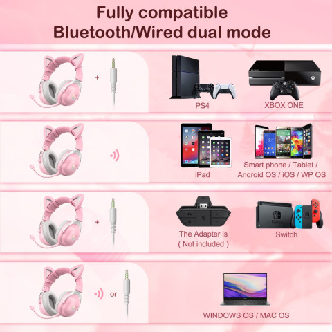 Onikuma B20 Cicafüles Vezeték Nélküli Gamer Headset
