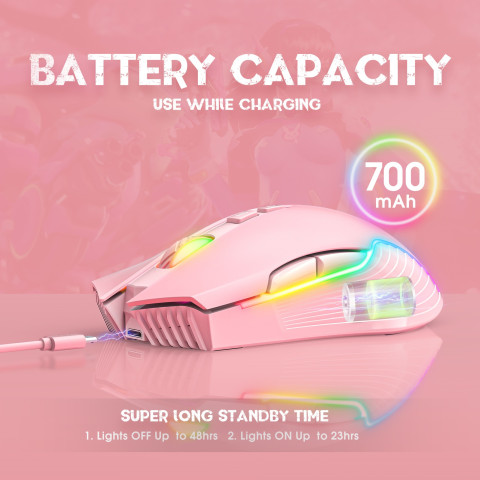Onikuma CW905 2.4G Vezeték nélküli Gaming egér - Pink