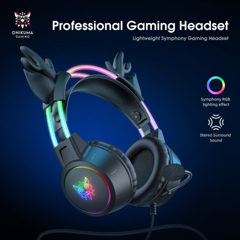 Onikuma X15 PRO Gamer Fejhallgató - Rénszarvasos