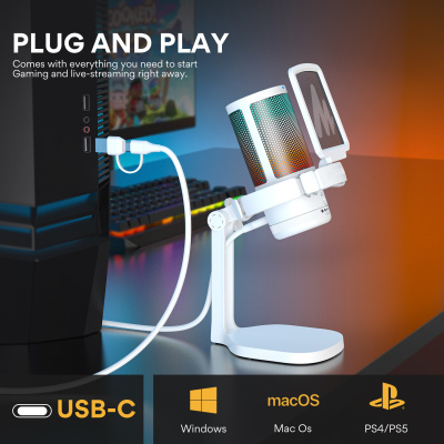 MAONO DGM20 USB Streamer/Gamer Mikrofon RGB - Fehér