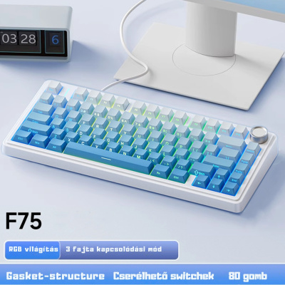 AULA F75 Vezeték Nélküli Mechanikus Gamer Billentyűzet - Kék