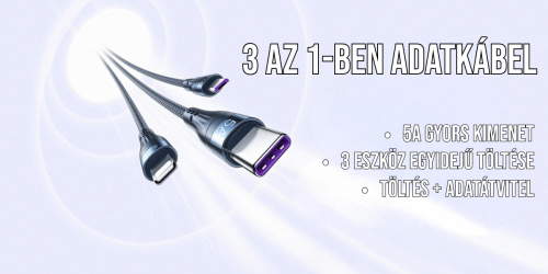 Remax Whirly Series 3 az 1-ben USB-A-Type-C-microUSB-Lightning töltő kábel 66W - 1,2m