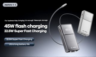 Remax Telescopic FCP-30 Gyorstöltő Powerbank visszahúzható Type-C kábellel 20000mAh - Fehér