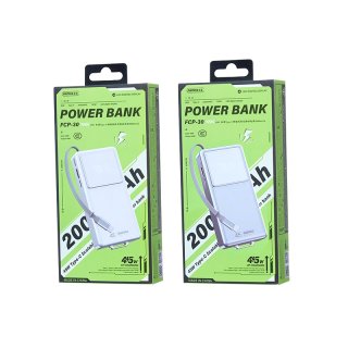 Remax Telescopic FCP-30 Gyorstöltő Powerbank visszahúzható Type-C kábellel 20000mAh - Fehér