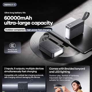 Remax FP-6 Gyorstöltő Powerbank 60000mAh - Kék