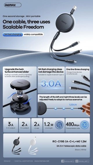 Remax Telescopic 3 in 1 kábel