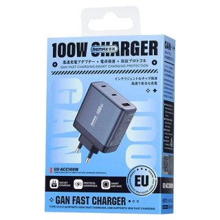 Remax U2 Utazó Gyorstöltő USB-A+USB-C GaN Adapter - 100W