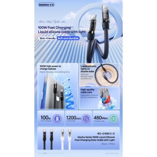 Remax Mecha Series Liquid Silicone Hajlékony USB Type-C gyorstöltő kábel 100W