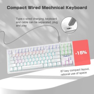 AULA F3032 Mechanikus Gamer Billentyűzet - Fehér