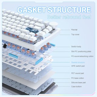 Onikuma MT706 Vezeték Nélküli Mechanikus Gamer Billentyűzet - Fehér