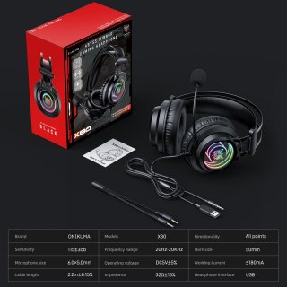 Onikuma X80 Vezetékes Gamer Fejhallgató RGB világítással