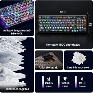 AULA NB98 Vezeték Nélküli Mechanikus Gamer Billentyűzet - Átlátszó