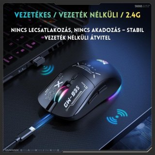 Onikuma CW935 Tri-Mode Vezeték Nélküli Gamer Egér - Fekete