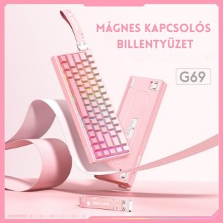 Onikuma G69 Magnetic Switch Gamer Billentyűzet - Pink