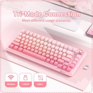 Onikuma MT707 Tri-Mode Vezeték Nélküli Mechanikus Gamer Billentyűzet - Pink