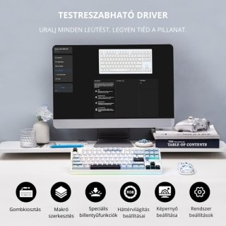 AULA F87 PRO V2 Vezeték Nélküli Mechanikus Gamer Billentyűzet - Fehér-Kék