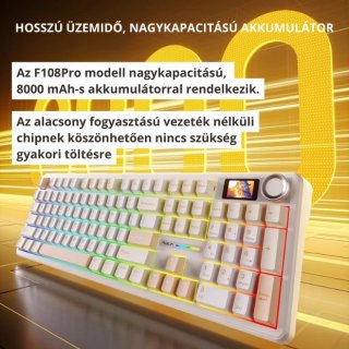 AULA F108 PRO Tri-Mode Vezeték Nélküli Mechanikus Gamer Billentyűzet - Sárga-Fehér