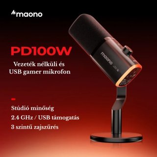 MAONO PD100W Vezeték Nélküli Streamer Mikrofon RGB