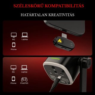 MAONO PD100WS Vezeték Nélküli Streamer Mikrofon RGB + Tartókar Kit- Fekete