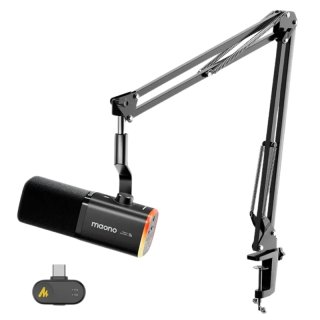 MAONO PD100WS Vezeték Nélküli Streamer Mikrofon RGB + Tartókar Kit- Fekete