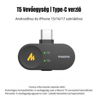 MAONO Wave T5 Csiptethető Vezeték Nélküli Zajszűrős Mikrofon Kit