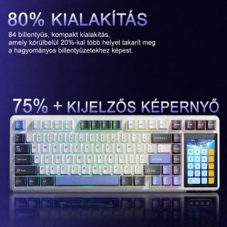AULA L99 Tri-Mode Vezeték Nélküli Mechanikus Gamer Billentyűzet Érintőképernyővel - Fehér