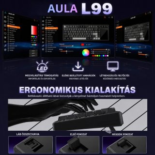 AULA L99 Tri-Mode Vezeték Nélküli Mechanikus Gamer Billentyűzet Érintőképernyővel - Fehér