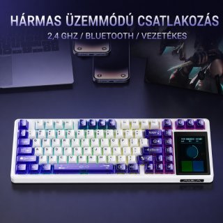 AULA L99 Tri-Mode Vezeték Nélküli Mechanikus Gamer Billentyűzet Érintőképernyővel - Fekete