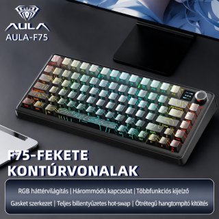 AULA F75 Max Vezeték Nélküli Mechanikus Gamer Billentyűzet - Fekete Contour