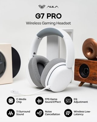 AULA G7 PRO 7.1 Tri-Mode Vezeték Nélküli Gamer Headset - Fehér