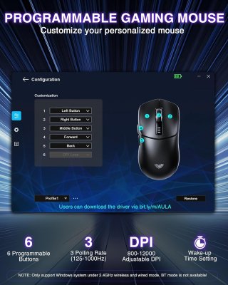 AULA SC580X Tri-Mode Vezeték Nélküli Gamer Egér - Fekete