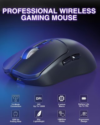 AULA SC580X Tri-Mode Vezeték Nélküli Gamer Egér - Fekete