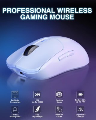 AULA SC580X Tri-Mode Vezeték Nélküli Gamer Egér - Fehér