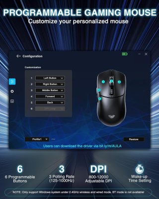 AULA SC580X Tri-Mode Vezeték Nélküli Gamer Egér - Fehér