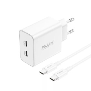 Foneng EU50 2x USB-C Gyorstöltő GaN Hálózati Adapter 35W - Fehér