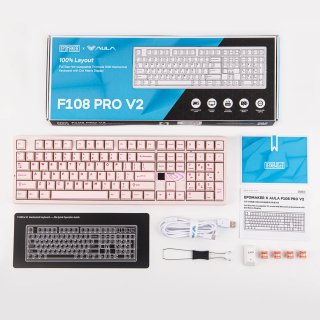 AULA F108 PRO V2 Tri-Mode Vezeték Nélküli Mechanikus Gamer Billentyűzet - Pink