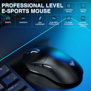 AULA SC900 Pro Tri-Mode Vezeték Nélküli Gamer Egér - Fekete