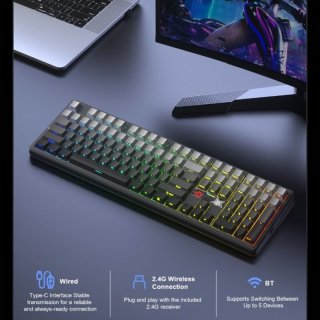 AULA F108 PRO V2 Tri-Mode Vezeték Nélküli Mechanikus Gamer Billentyűzet - Szürke